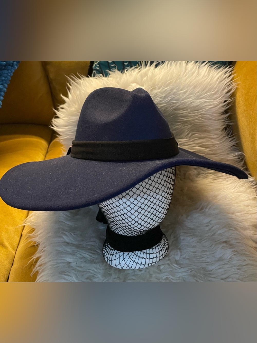 French Connection x Target Navy Faux Felt Wide-Brim Hat with Black Band O/S NEW